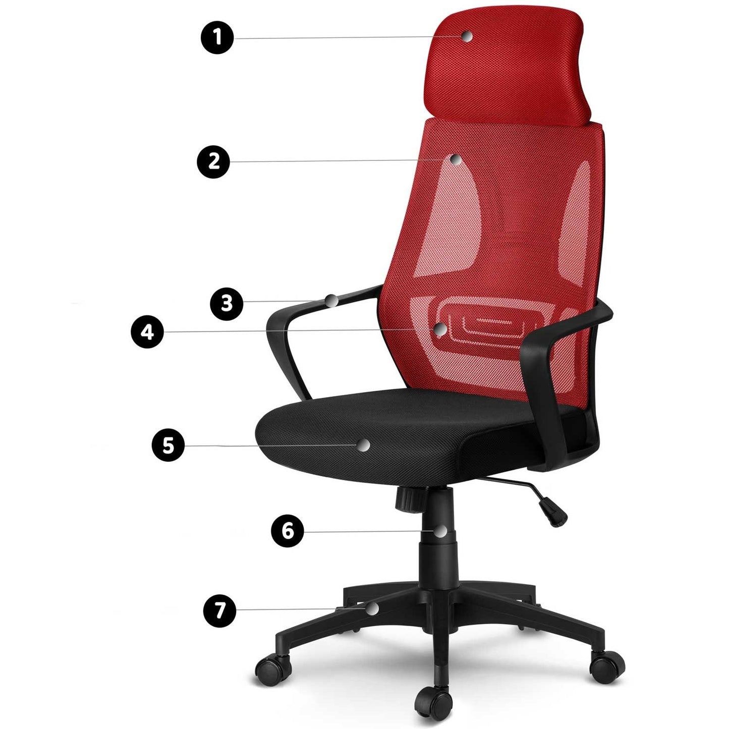 Ergonomic office chair with micromesh Praga - red/black