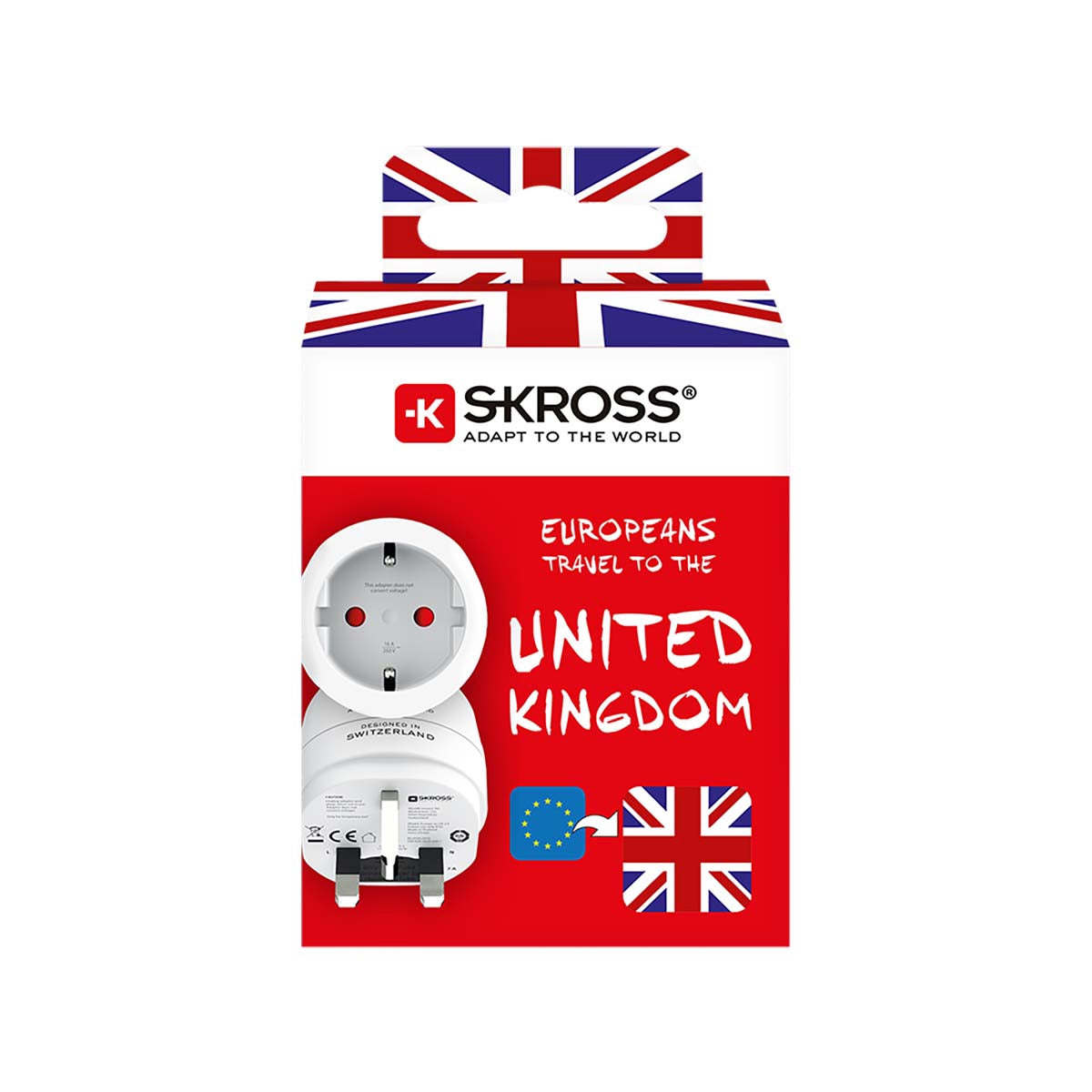 Europe to UK Travel Adapter, Earthed, 2-3 Pole Devices