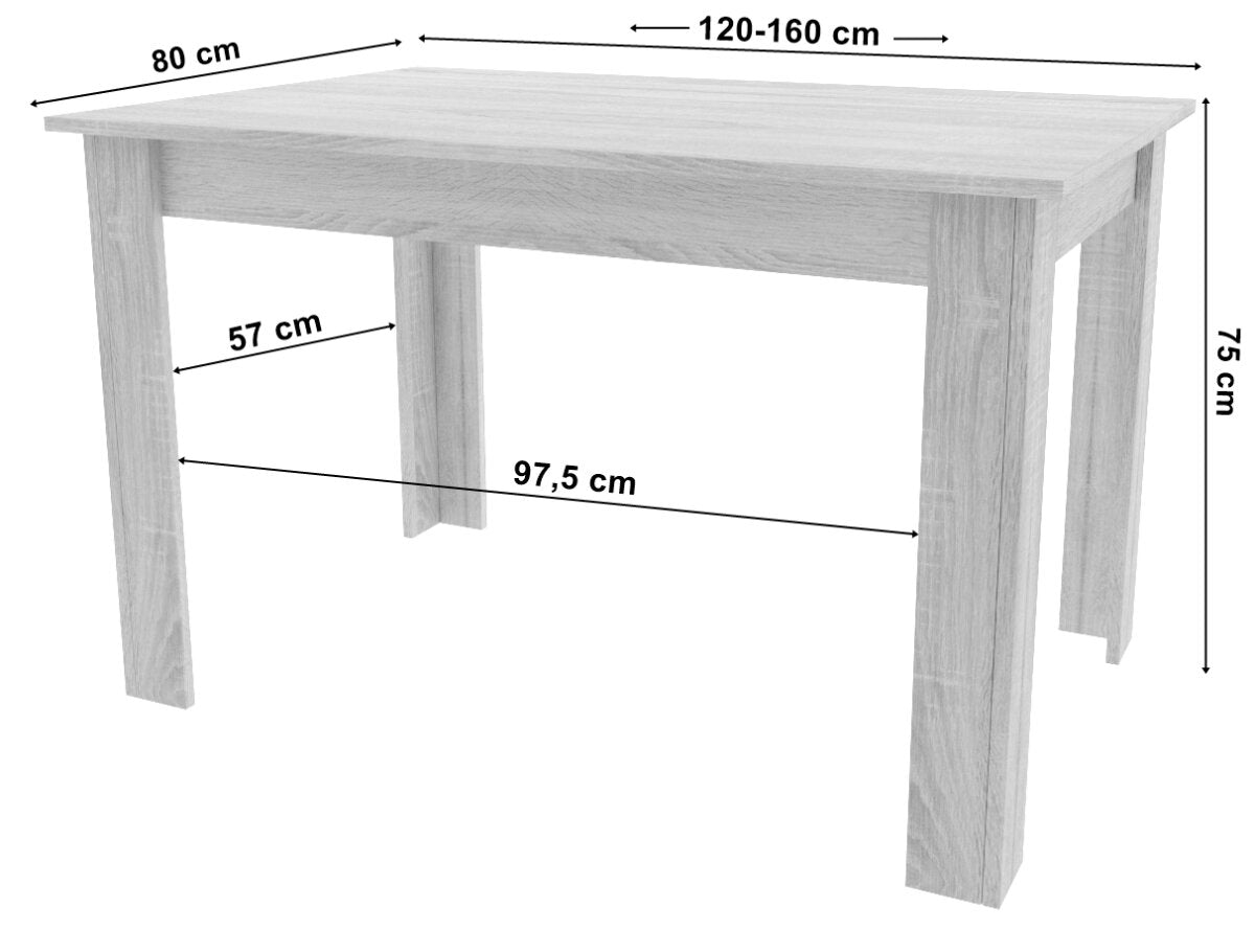 Extendable Dining Table 120–160 cm, Artisan Oak Finish