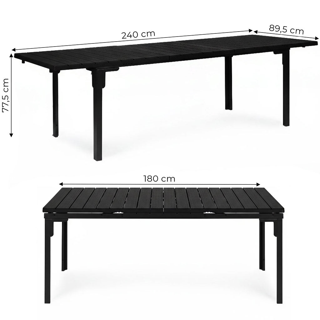 Extendable Garden Table for 12, 180–240 cm, Steel & HDPE