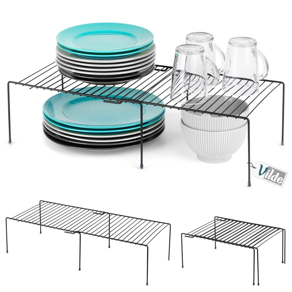 Extendable black metal kitchen shelf with adjustable length