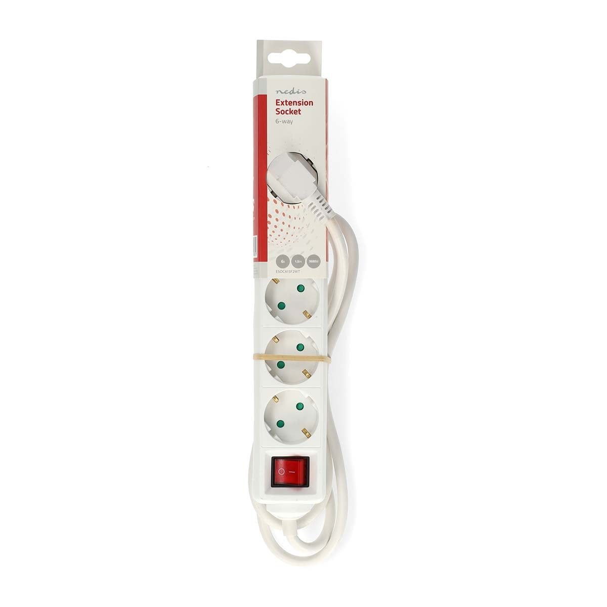 Extension Socket | Type F (CEE 7/7) | 6-Way | 1.50 m | 3680 W | 16 A | Kind of grounding: Side Contacts | 230 V AC 50/60 Hz | Socket angle: 45 ° | H05VV-F 3G1.5mm² | On/Off switch | White