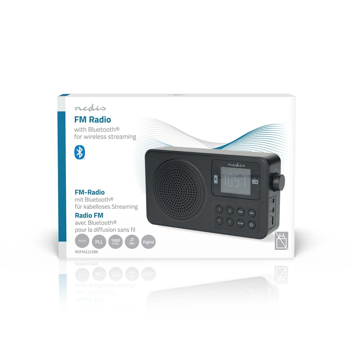FM Radio | Portable Design | FM | Accu Powered / USB Powered | Digital | 2 W | Screen size: 1.77 " | Black White Screen | Bluetooth® | Headphone output | Alarm clock | Black