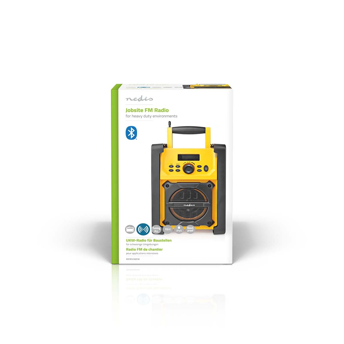FM Radio | Radio at the Workplace | FM | Battery operated / Power adapter | Digital | 15 W| Screen Size: 2.2 " | Blue White Screen | Bluetooth® | IPX5 | Carrying Handle | Yellow / Black
