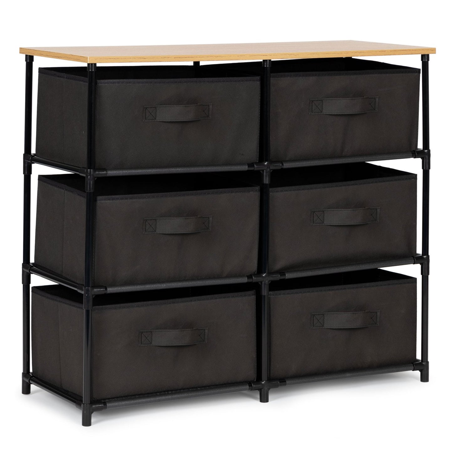 Fabric textile shelf cabinet with 6 baskets, gray