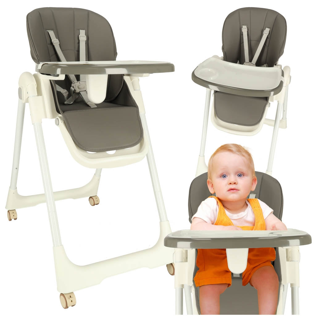 Feeding chair on wheels with stand foldable grey