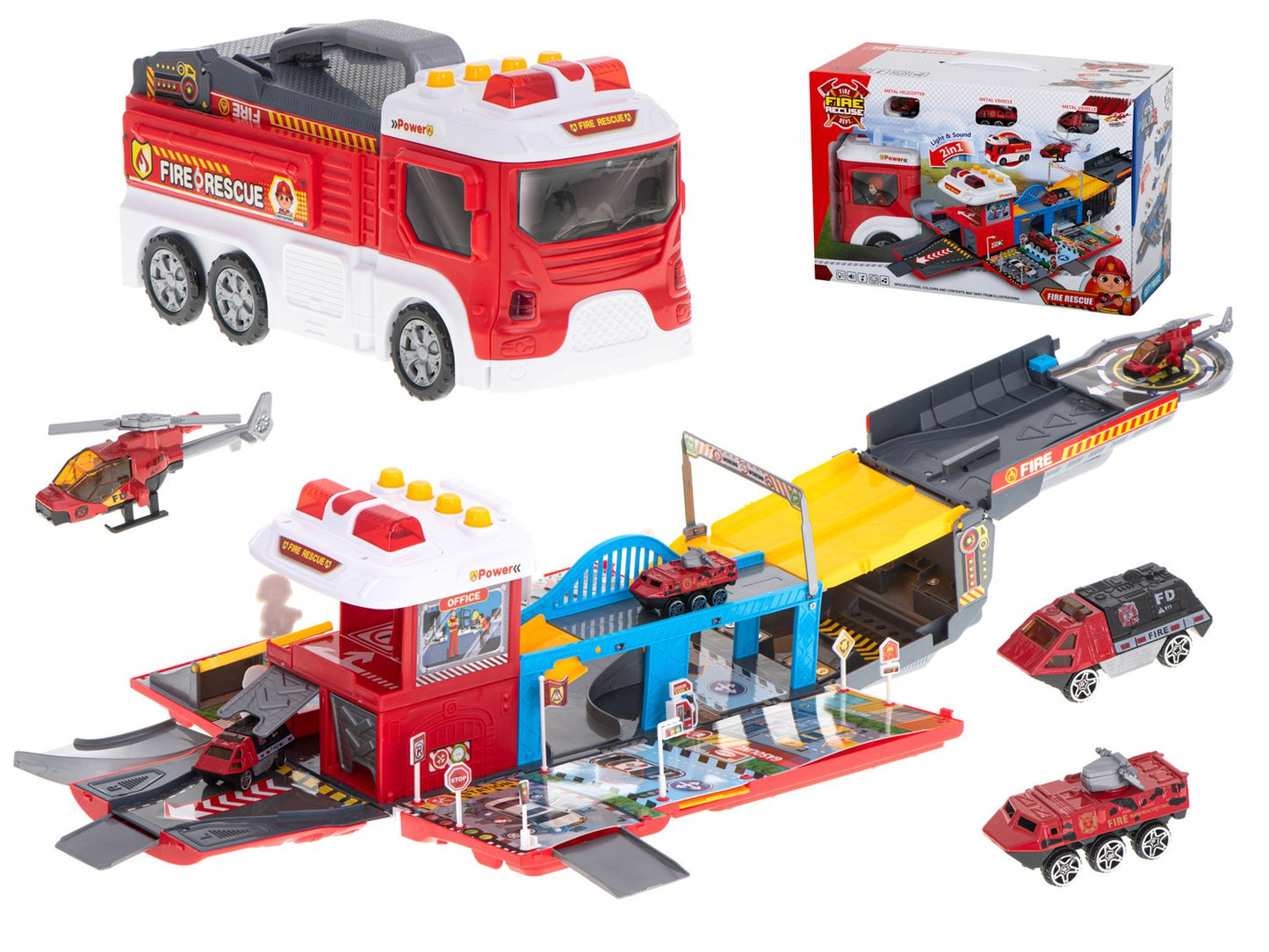 Fire truck transporter folding car park fire brigade + accessories