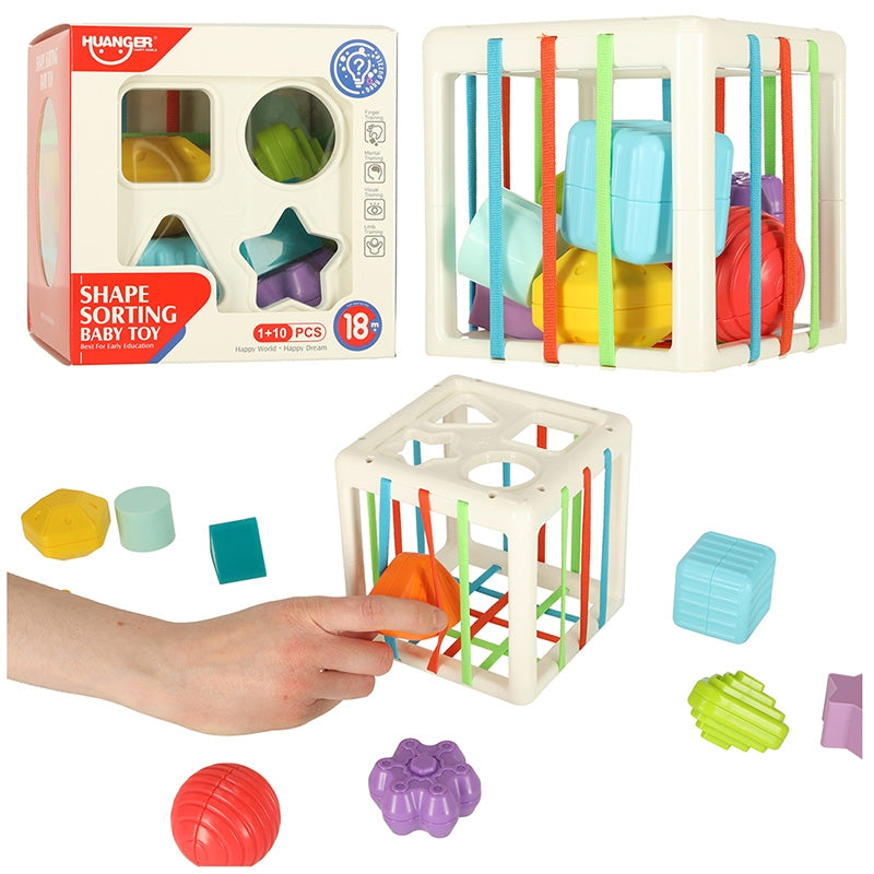 Flexible sensory cube plug-in puzzle blocks square with shape sorter