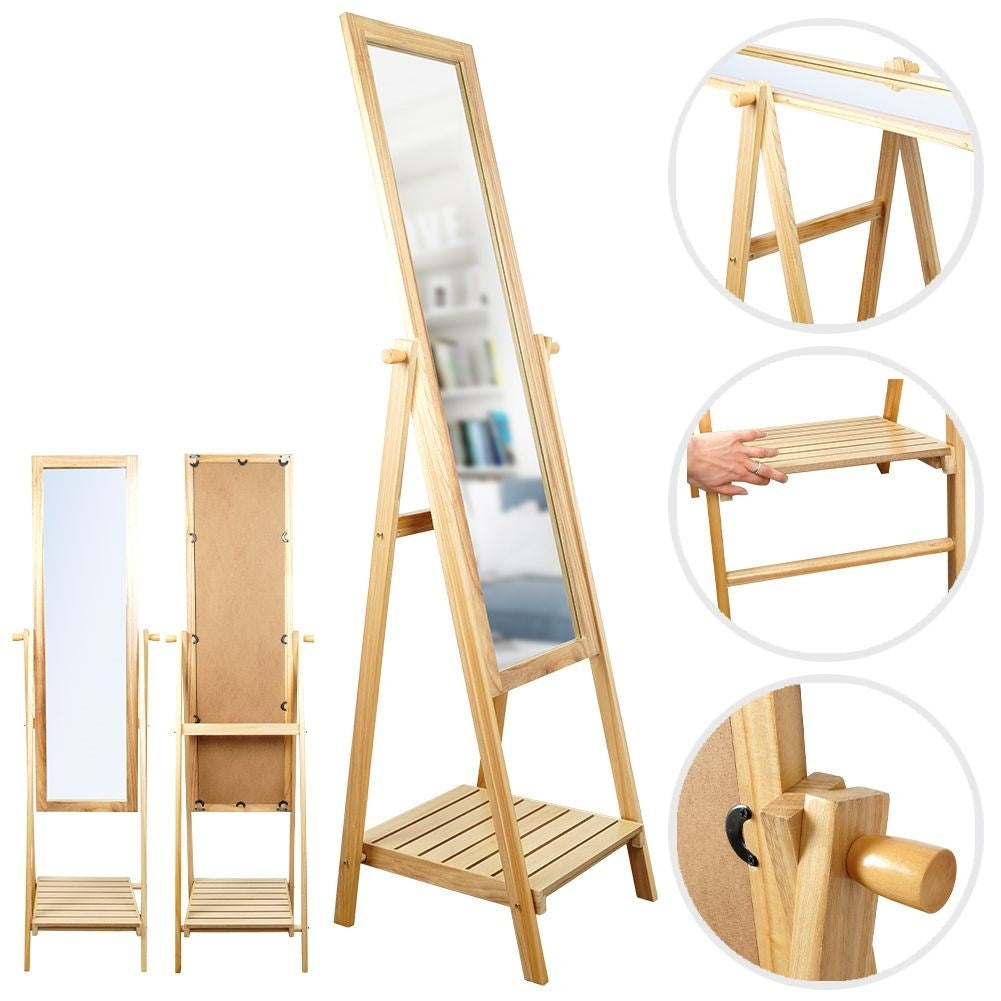 Floor mirror with MDF frame and shelf for accessories
