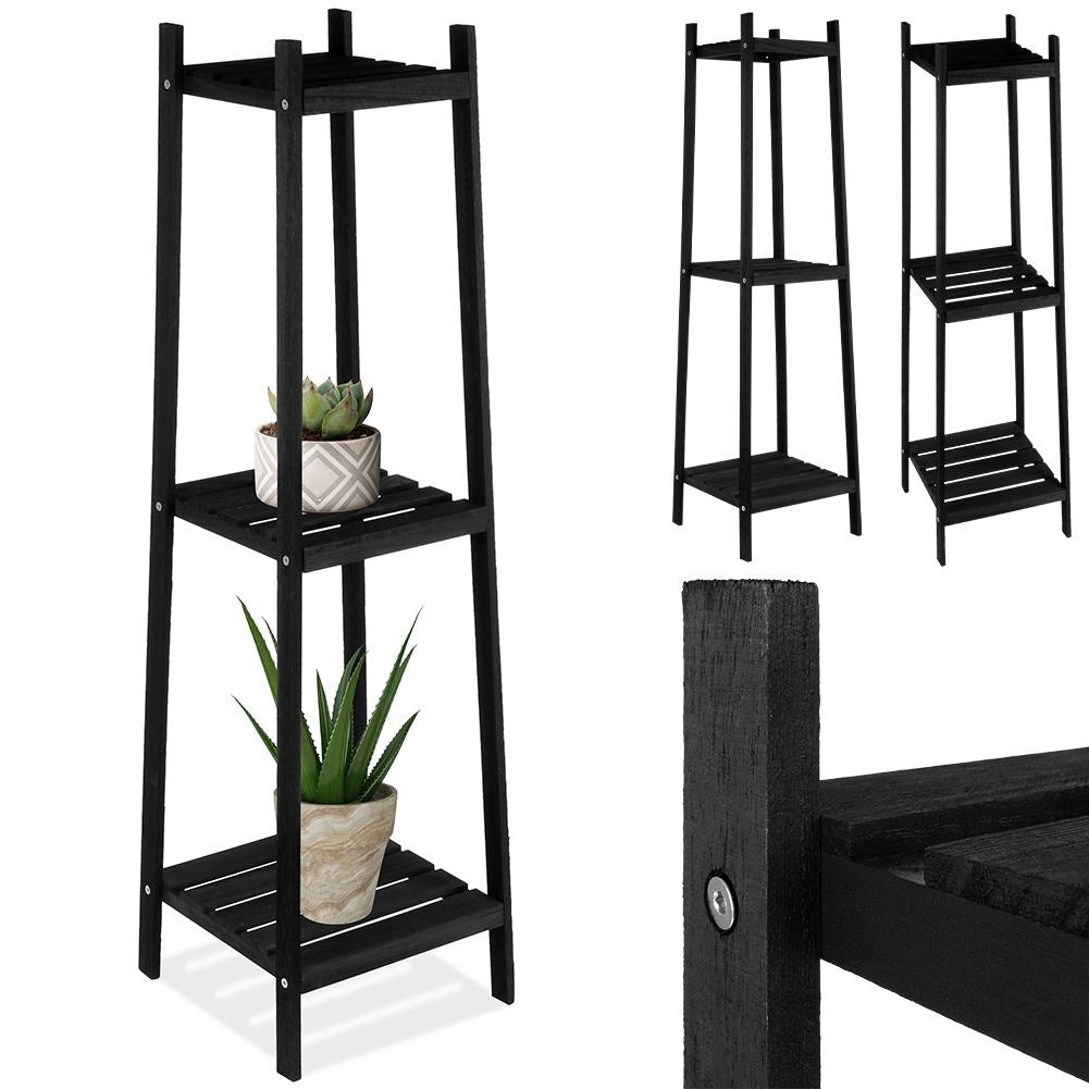 Flower stand in black wood, 3 levels, industrial style