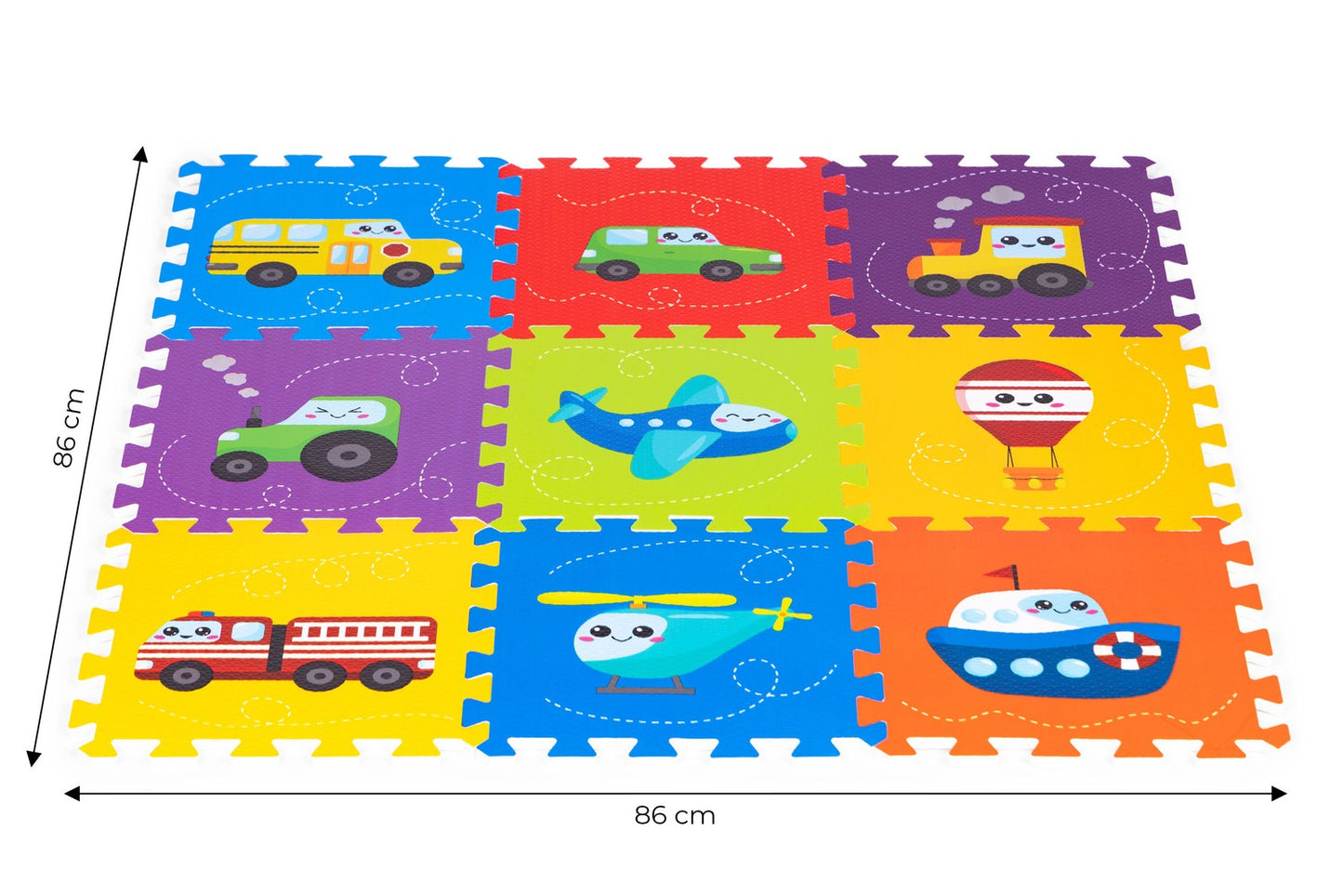 Foam mat for children vehicles puzzle 9 elements 86x86cm IPLAY