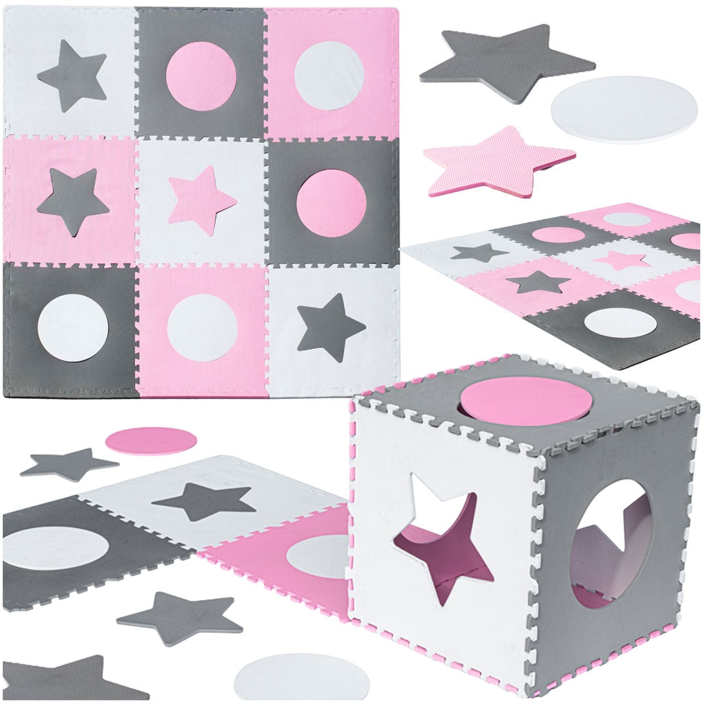 Foam puzzle mat for children 180x180cm 9 pieces grey-pink