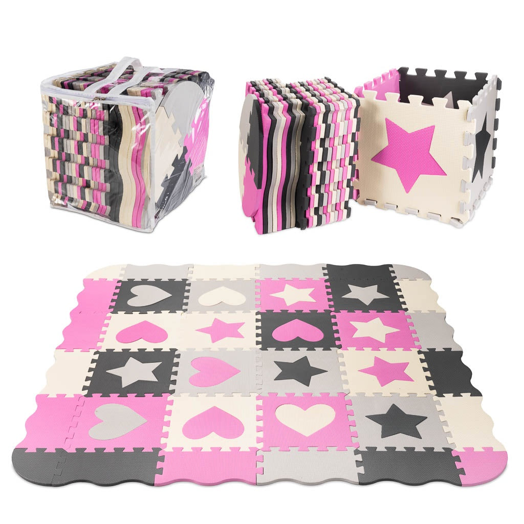 Foam puzzle mat / playpen 36el grey/pink 143cm x 143cm x 1cm