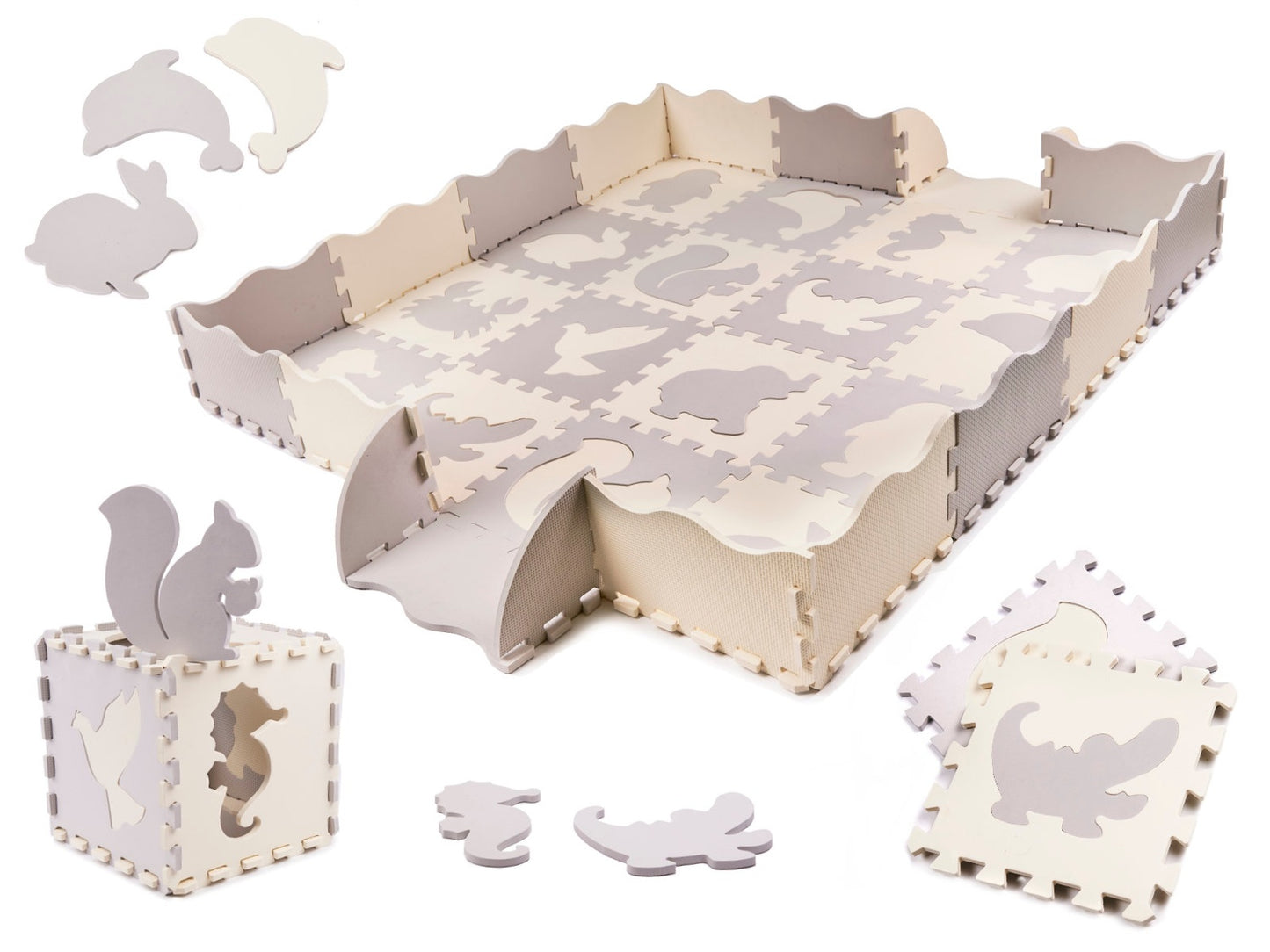 Foam puzzles mat/children's playpen 36el. grey-ecru