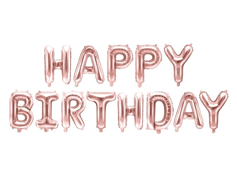 Foil balloon birthday decoration Happy Birthday pink gold 340cm x 35cm