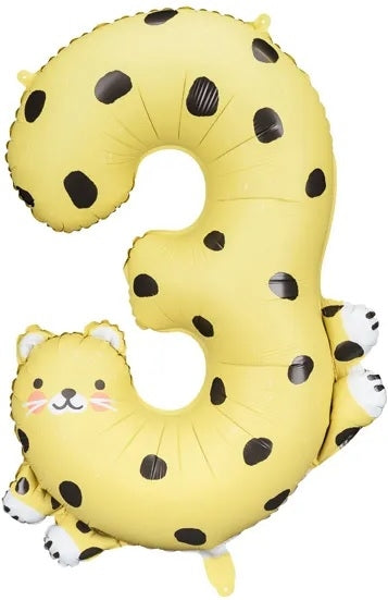 Foil balloon number \3\" - Cheetah 55x75 cm"