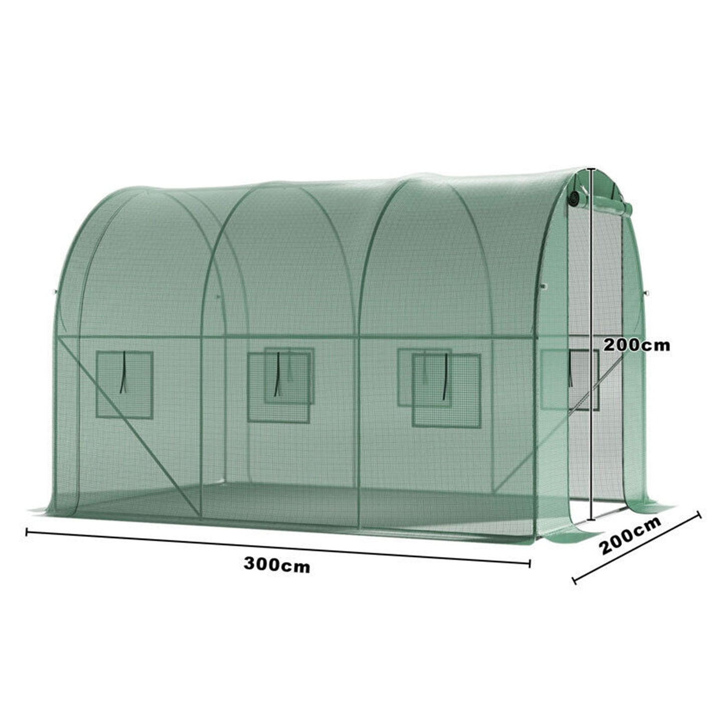 Foil for greenhouse tunnels with green mosquito net windows, 2x3x2m