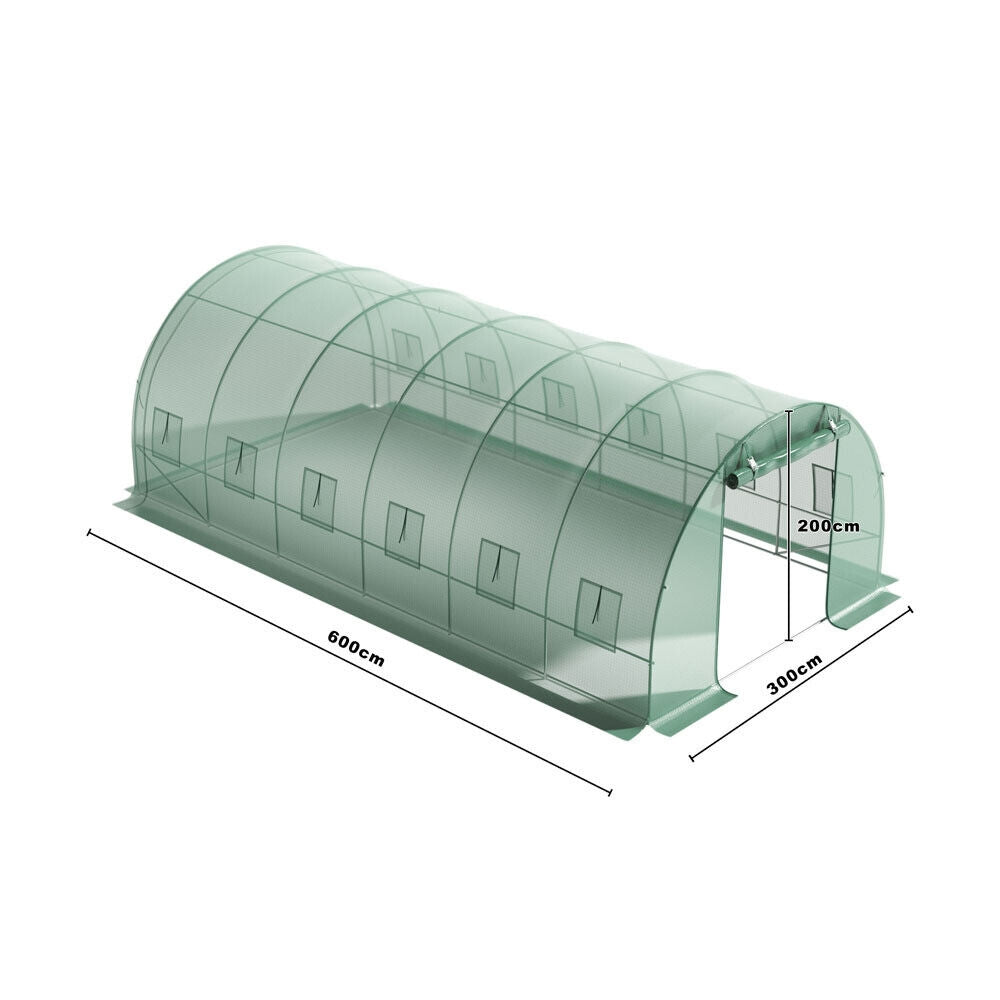 Foil for greenhouse tunnels with green mosquito net windows, 2x6x3m