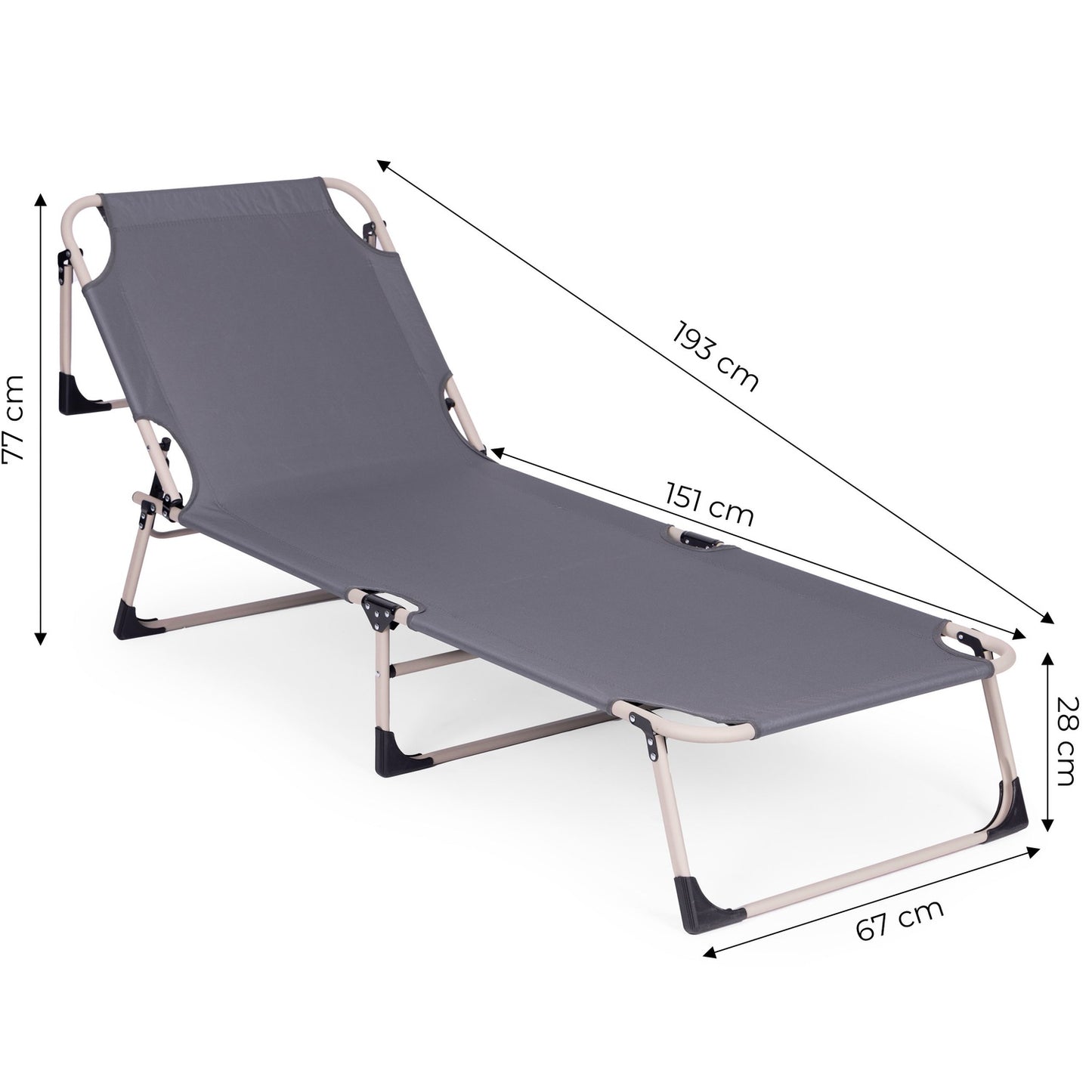 Foldable Garden Lounger with Mattress & Pillow, Grey