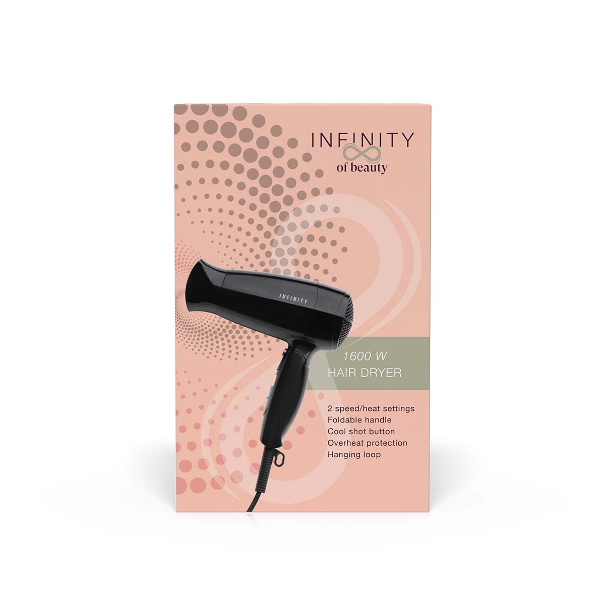 Foldable Hair Dryer, 1600W, Black, Travel-Friendly