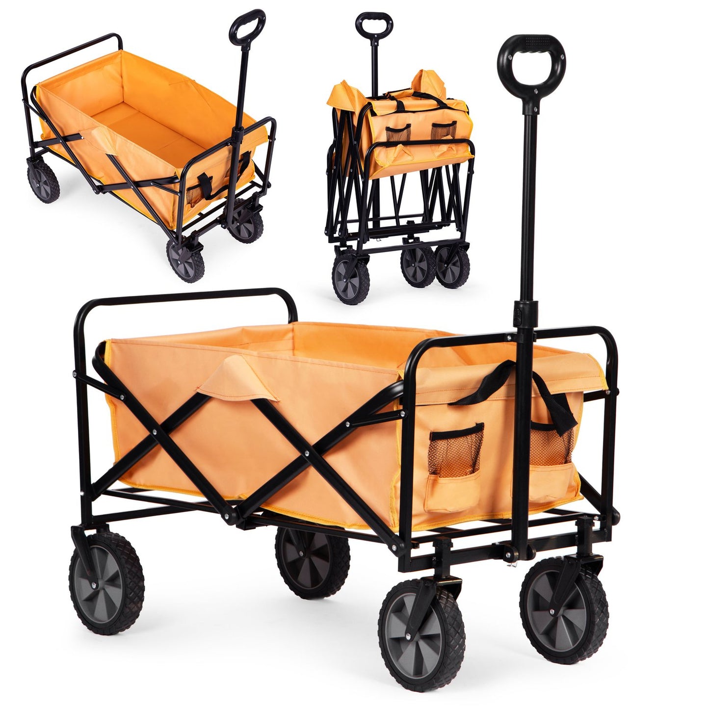 Foldable transport trolley, large garden beach trolley, orange, 47x105 cm, MultiGarden