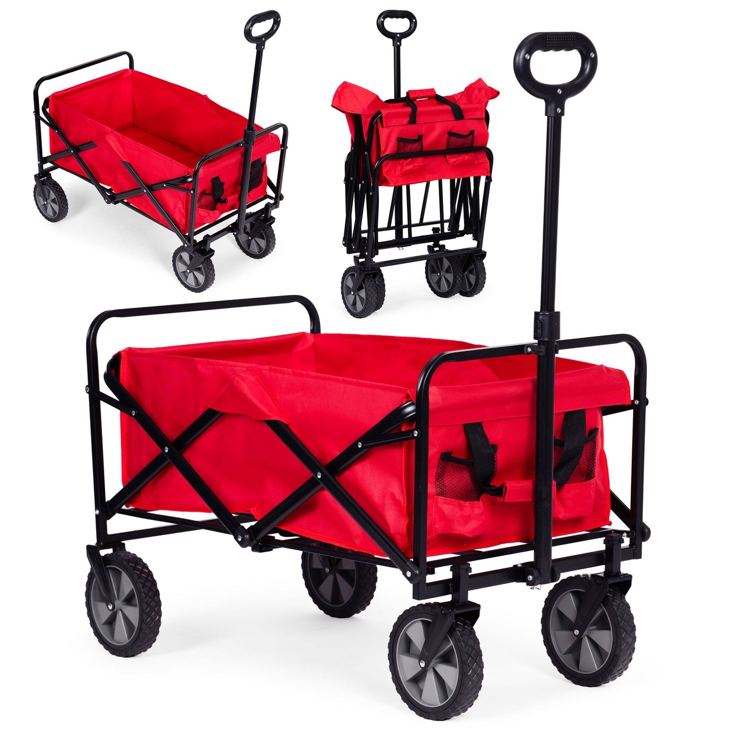 Foldable transport trolley, large garden beach trolley, red, 47x105 cm, MultiGarden