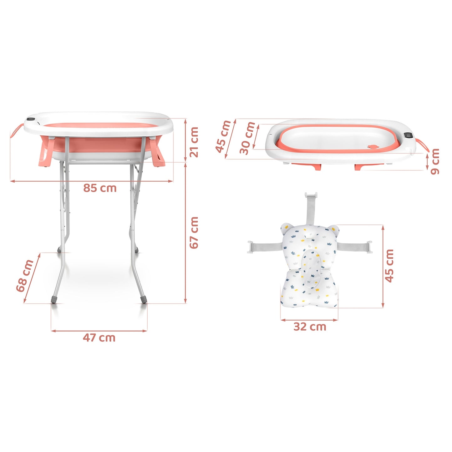 Folding Baby Bath with Stand, Thermometer, Insert