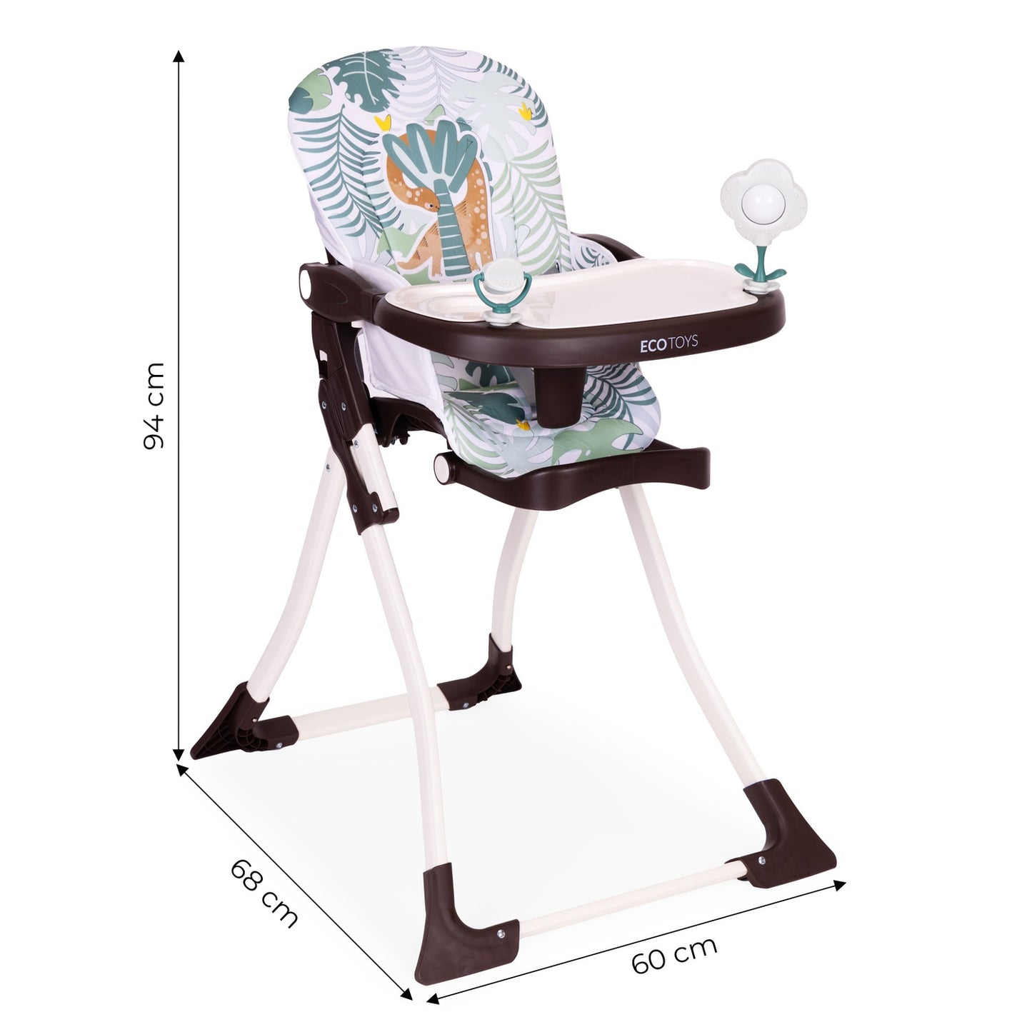 Folding High Chair with Toys, Adjustable Tray & Safety Harness