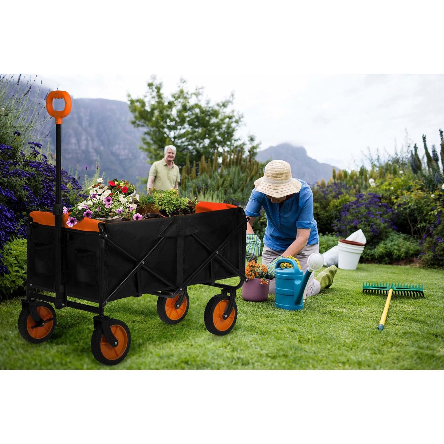 Folding Transport Cart with Mesh, 100L Capacity