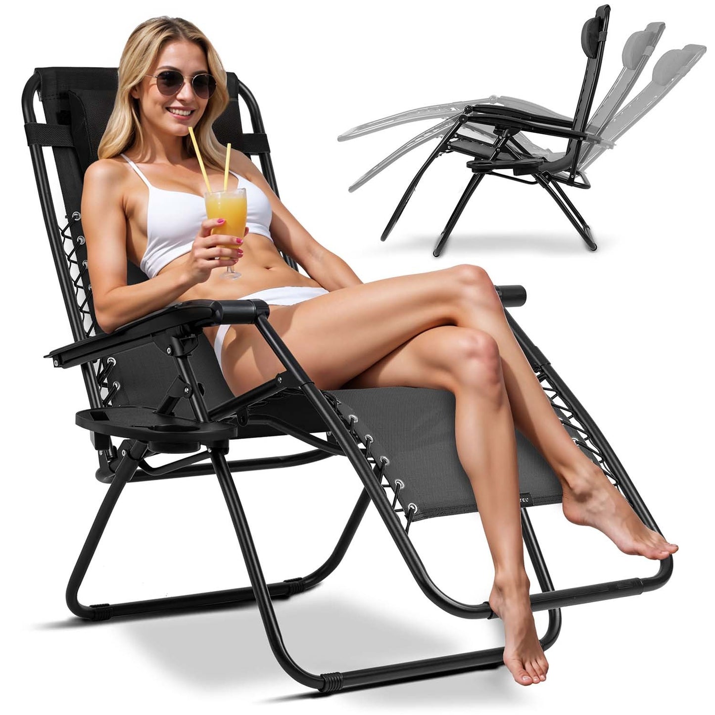 Folding garden lounger with cushion Sofotel ChillWell black