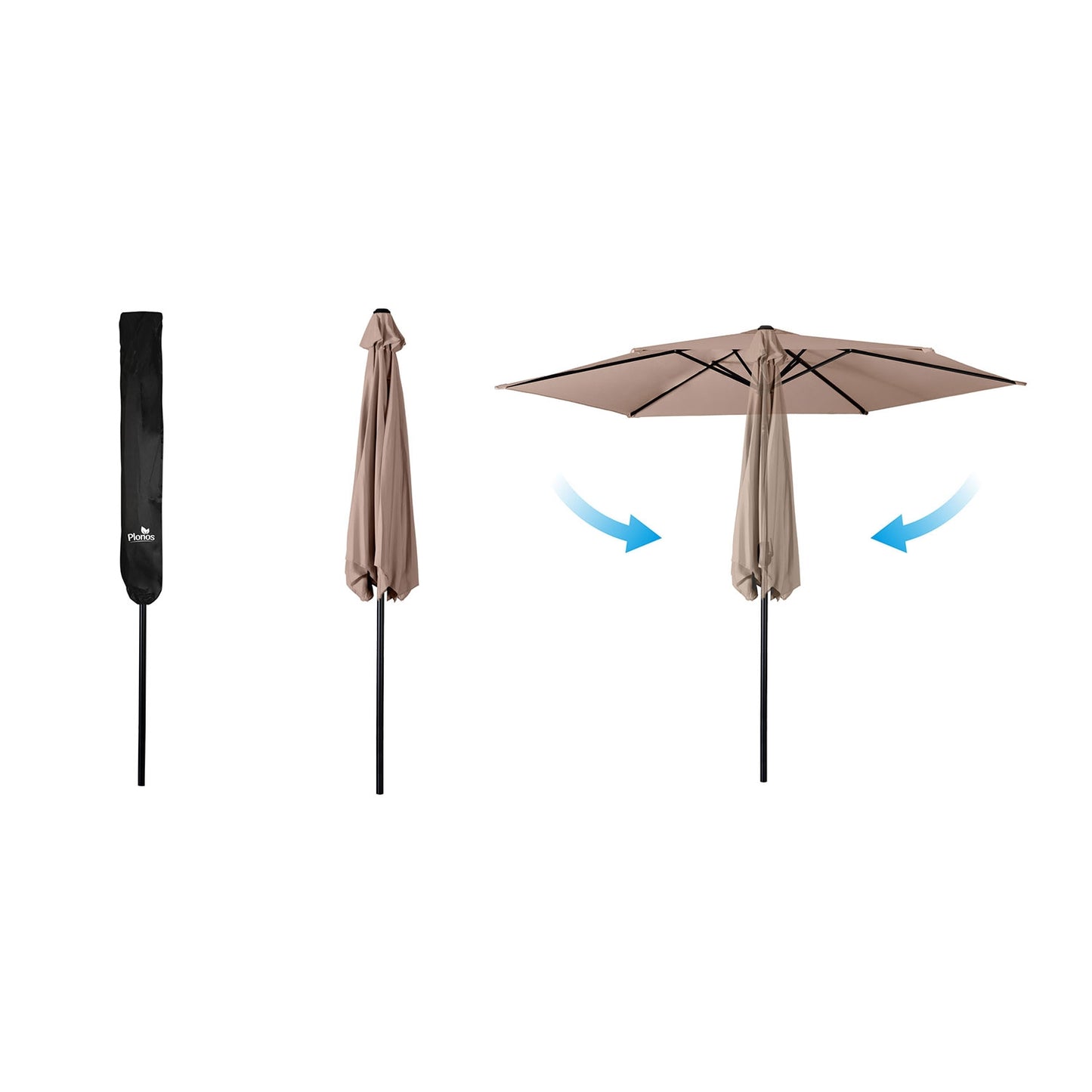 Folding garden umbrella 6 segments 300 cm with cover Plonos PL-884