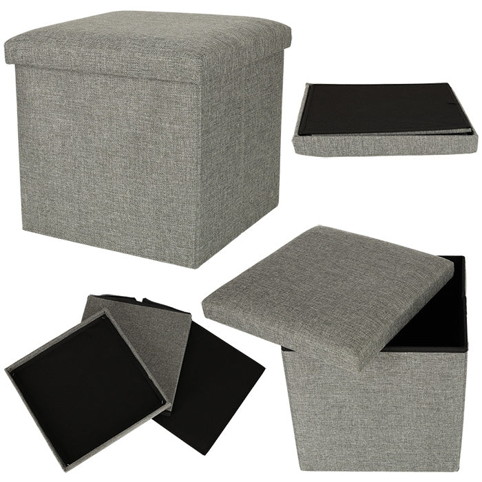 Folding pouffe with storage compartment grey 38x38x38cm