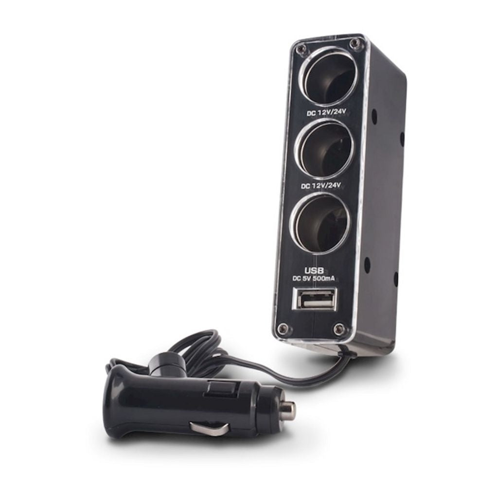 Forever 3-in-1 Car Outlet Splitter with USB Port, 1m - Black