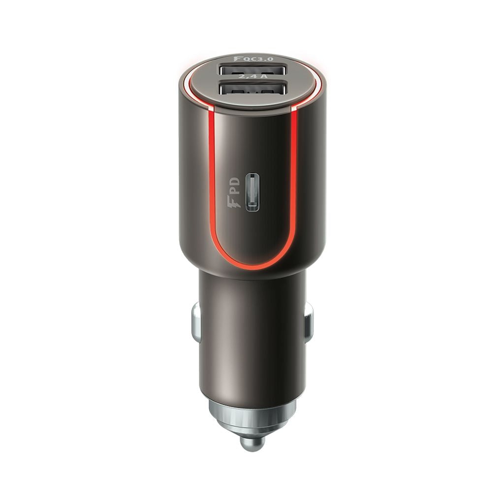 Forever Core Car Charger 2x USB-A / 1x USB-C 2.4A, 36W PD + QC - Gray