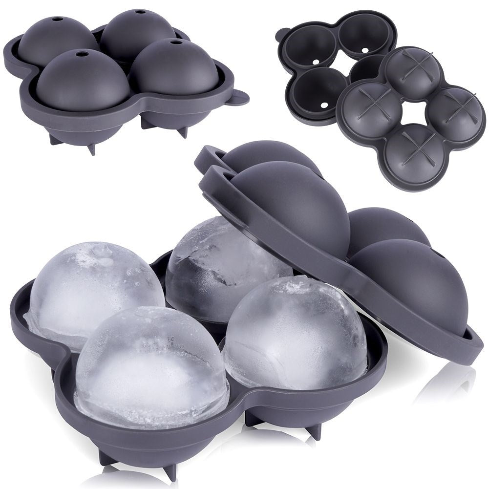 Form for four large ice balls, 8 cm, black thermoplastic