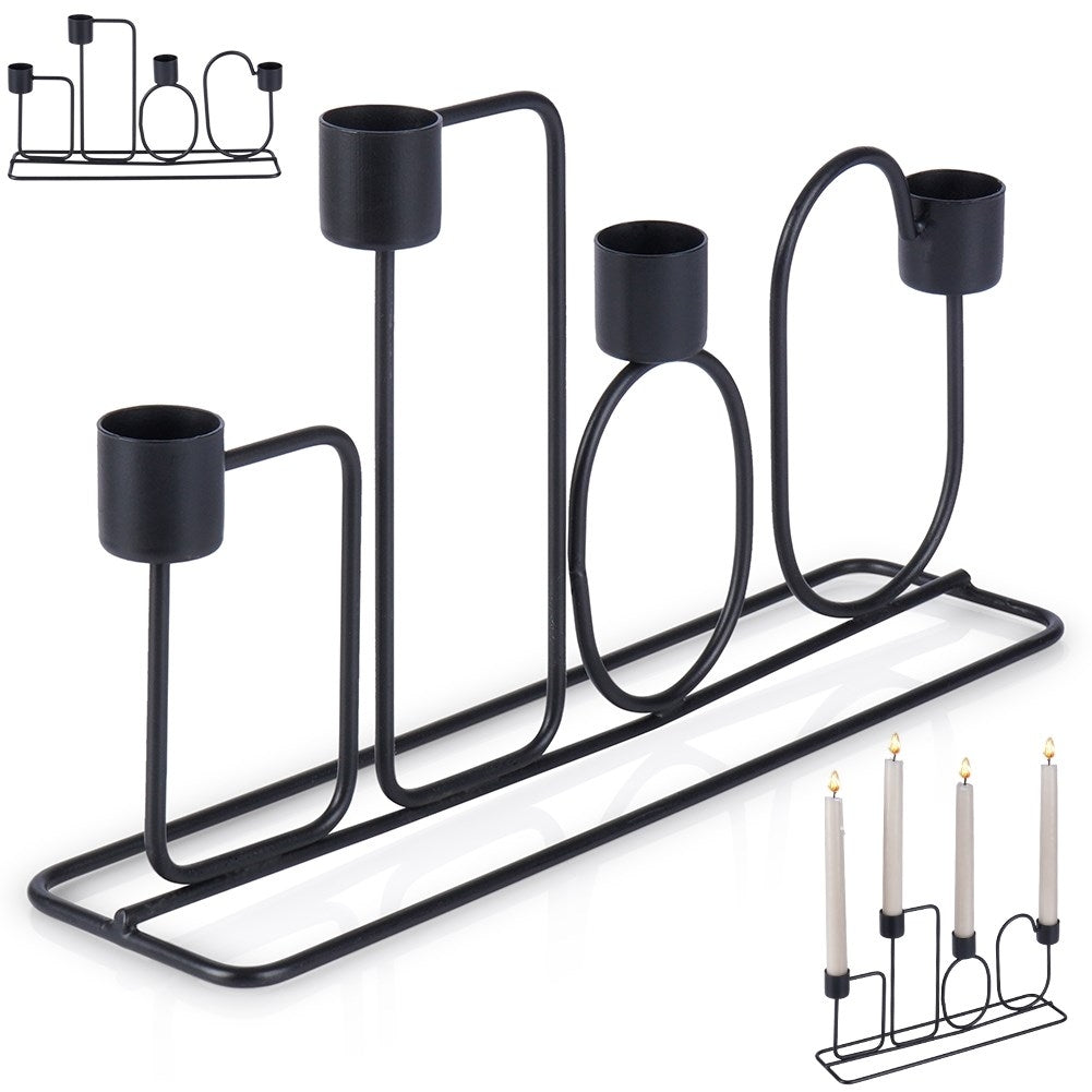 Four Long Candles: Black Metal Candlestick for Loft Home