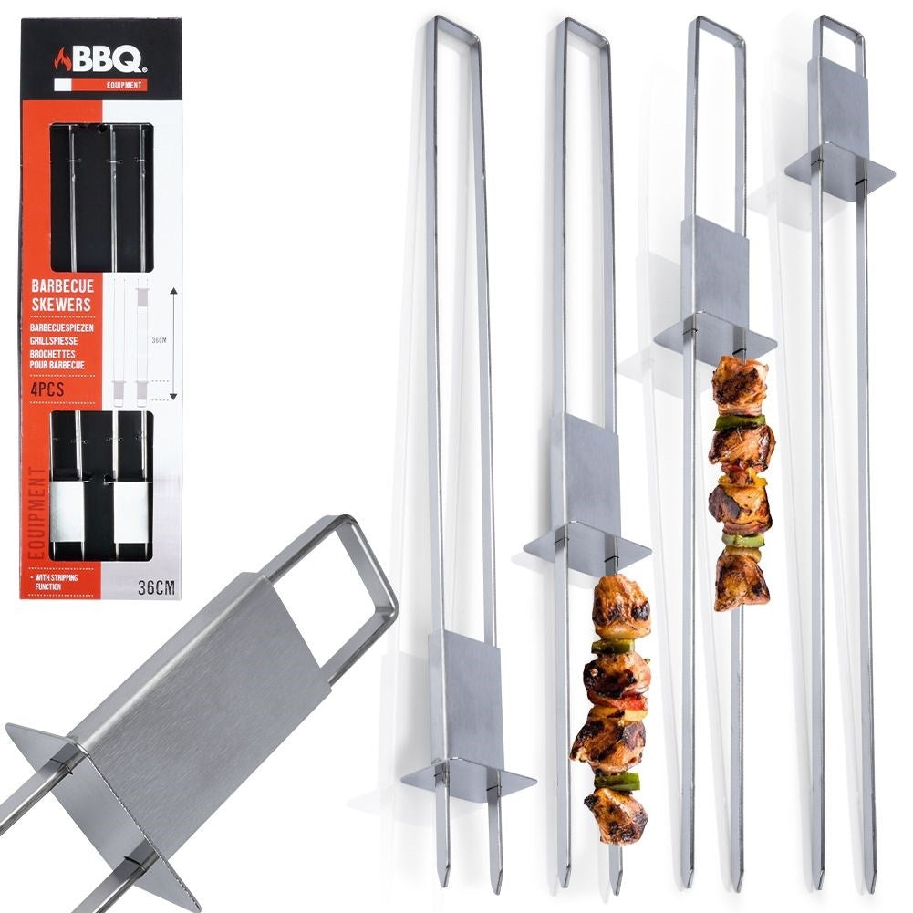 Four double grill skewers in stainless steel for vegetables & meat