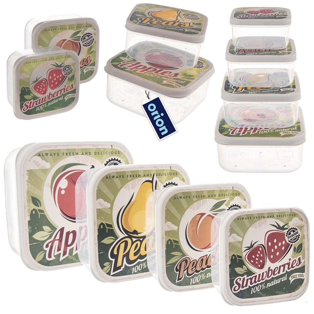 Four food boxes with fruit motifs in different sizes