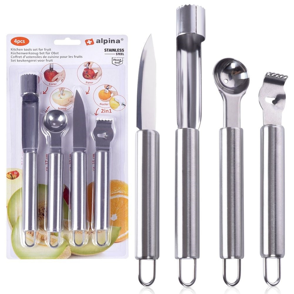 Four kitchen tools for fruits and vegetables in stainless steel