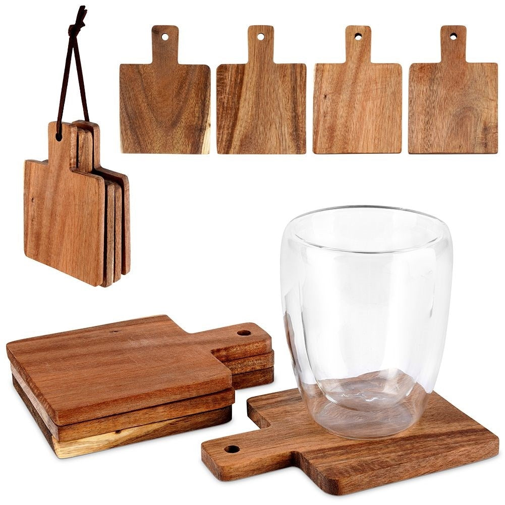Four non-slip coasters in acacia wood for cups and glasses