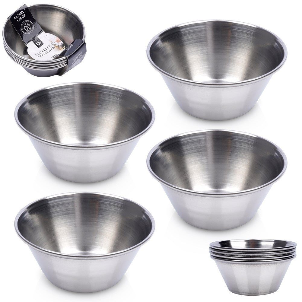 Four small serving bowls in stainless steel, silver colour