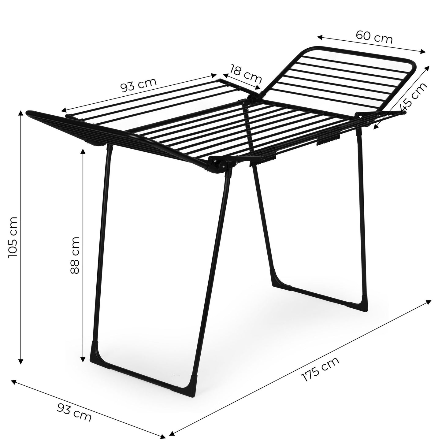 Freestanding Clothes Drying Rack, 25m, Foldable, Black