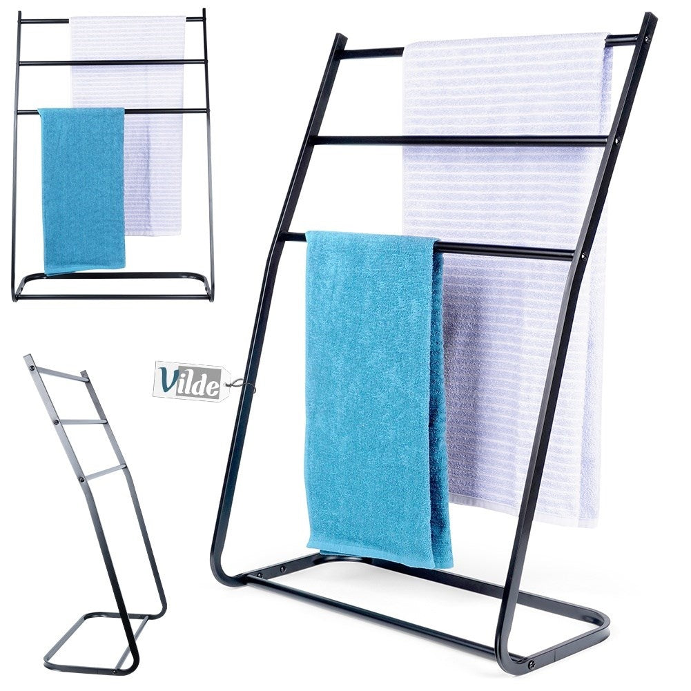 Freestanding Towel and Clothes Hanger in Black Metal