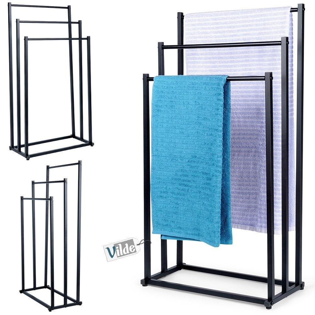 Freestanding towel rail with 3 black metal bars