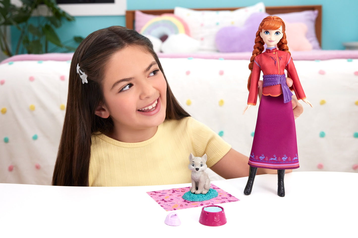 Frozen Anna Doll & Baby Wolf Playset with Accessories
