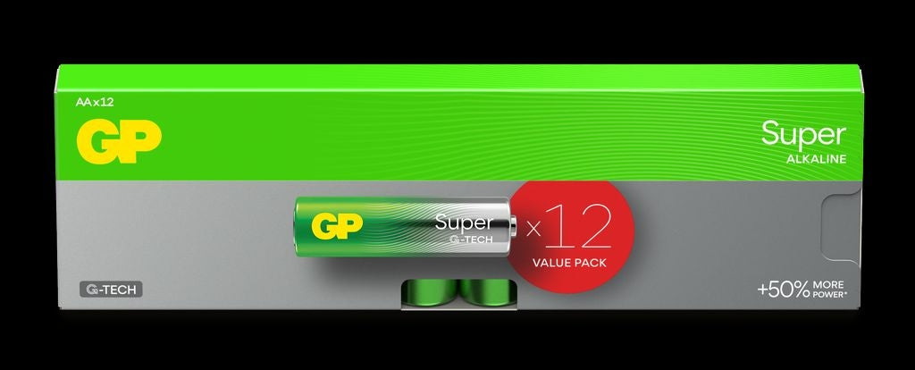 GP Super Alkaline AA Battery, 15A/LR6, 12-pack