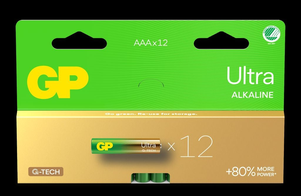 GP Ultra Alkaline AAA Battery, 24AU/LR03, 12-pack