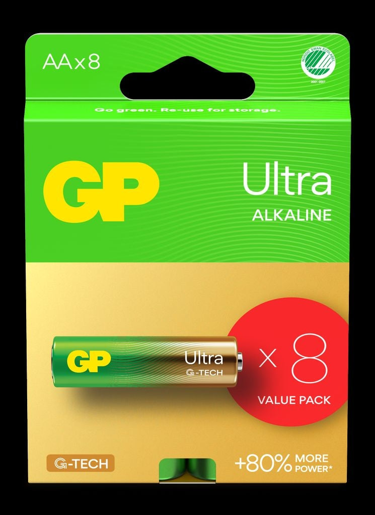GP Ultra Alkaline AA Battery, 15AU/LR6, 8-pack