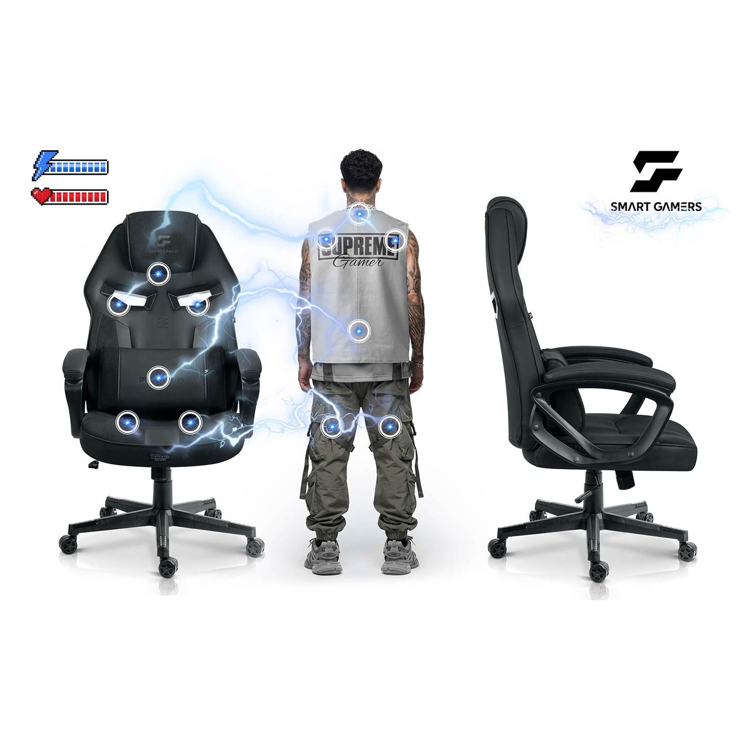 Gaming Chair with Lumbar Support, Adjustable Height, 360 Rotation