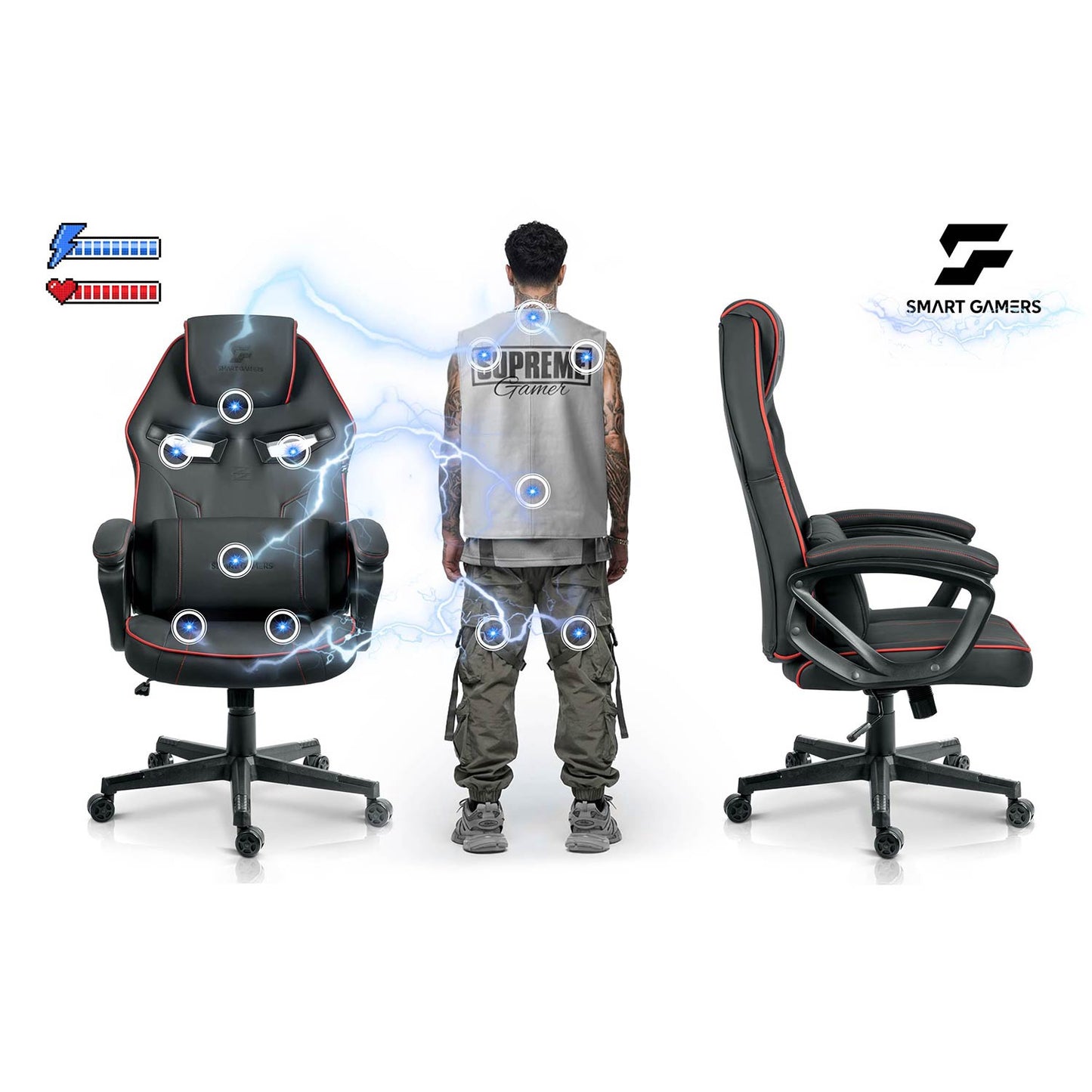 Gaming Chair with Lumbar Support, Adjustable Height, 360 Rotation
